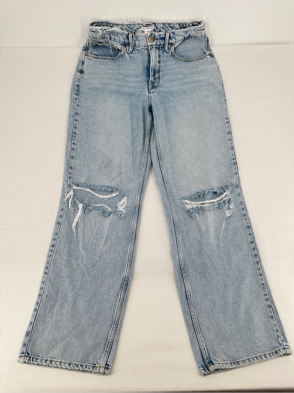Good American Distressed Light Wash Wide Leg Jeans Raw Waist 90s Y2K Size 6/28 - Picture 2 of 7